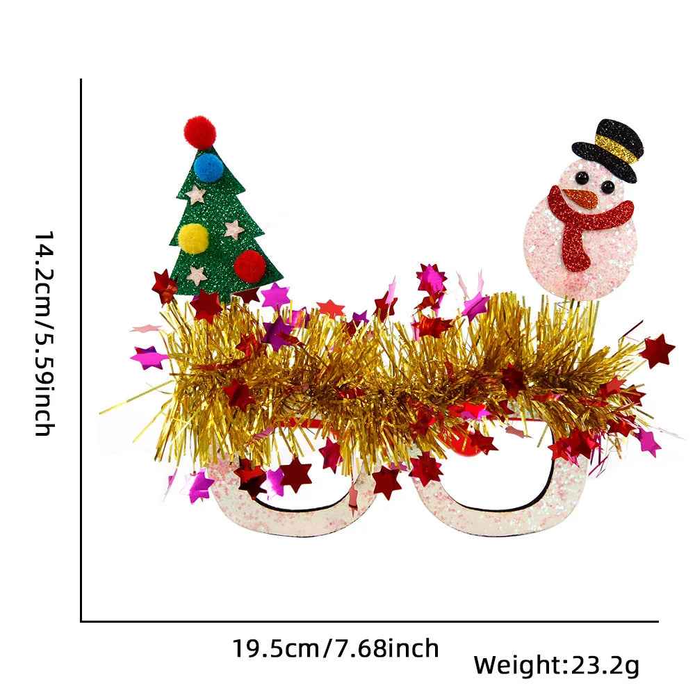 Christmas Party Glasses Novelty Glitter Frames Santa Reindeer Snowman Photo Props