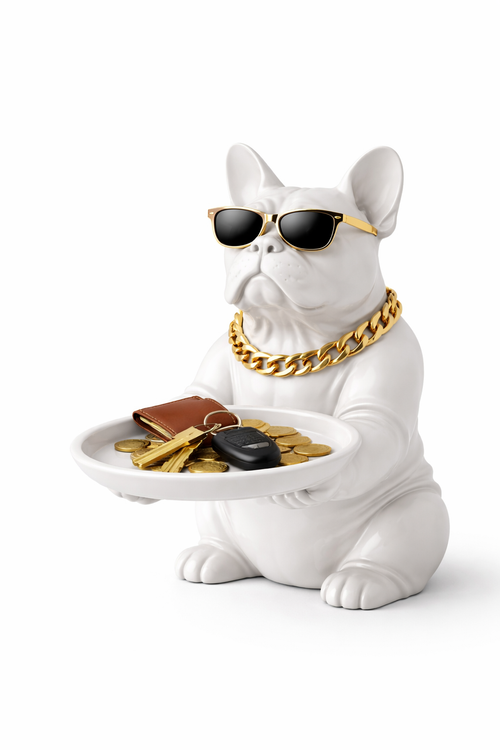 Bulldog Dog Figurine Key Storage Box – Resin Home Decor Statue