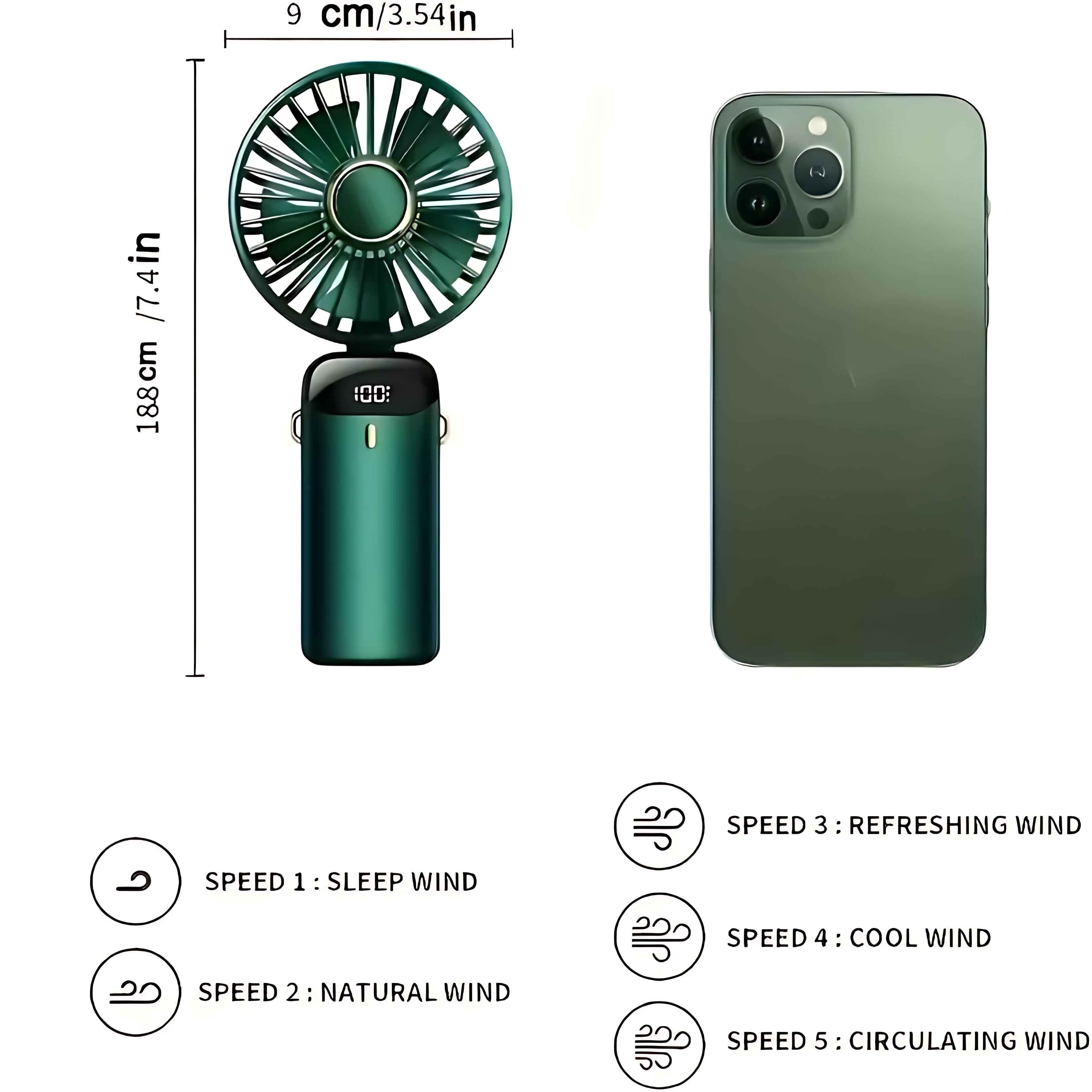 USB Rechargeable Mini Fan – 6 Speed with Smart LED Display