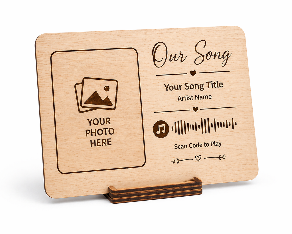 Personalised Wooden Spotify Code Plaque with Photo - Custom Engraved Music Gift