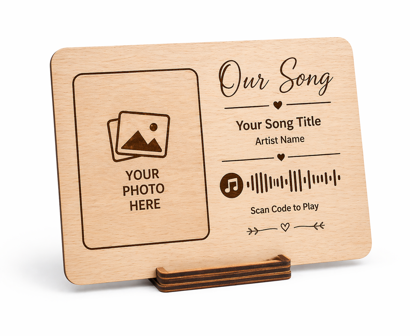 Personalised Wooden Spotify Code Plaque with Photo - Custom Engraved Music Gift