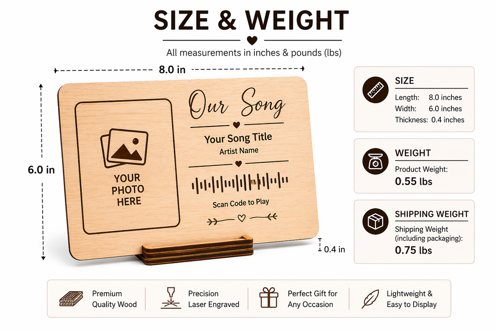 Personalised Wooden Spotify Code Plaque with Photo - Custom Engraved Music Gift