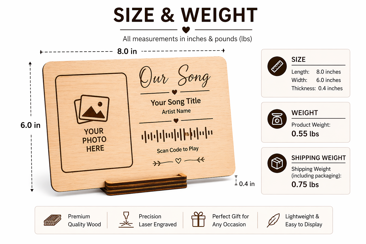 Personalised Wooden Spotify Code Plaque with Photo - Custom Engraved Music Gift