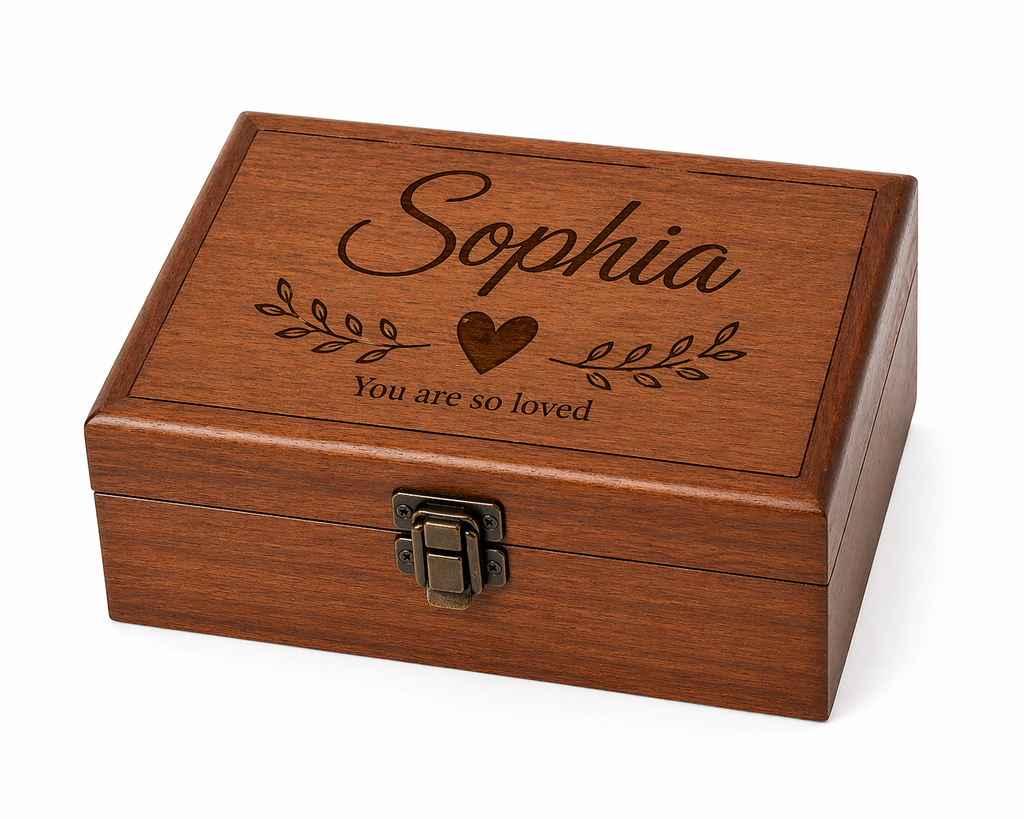 Personalised Wooden Jewellery Box with Name – Custom Engraved Storage Gift