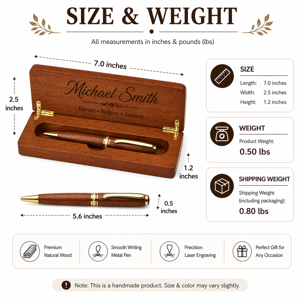 Personalised Wooden Pen Gift Set with Engraved Box – Custom Name Luxury Gift