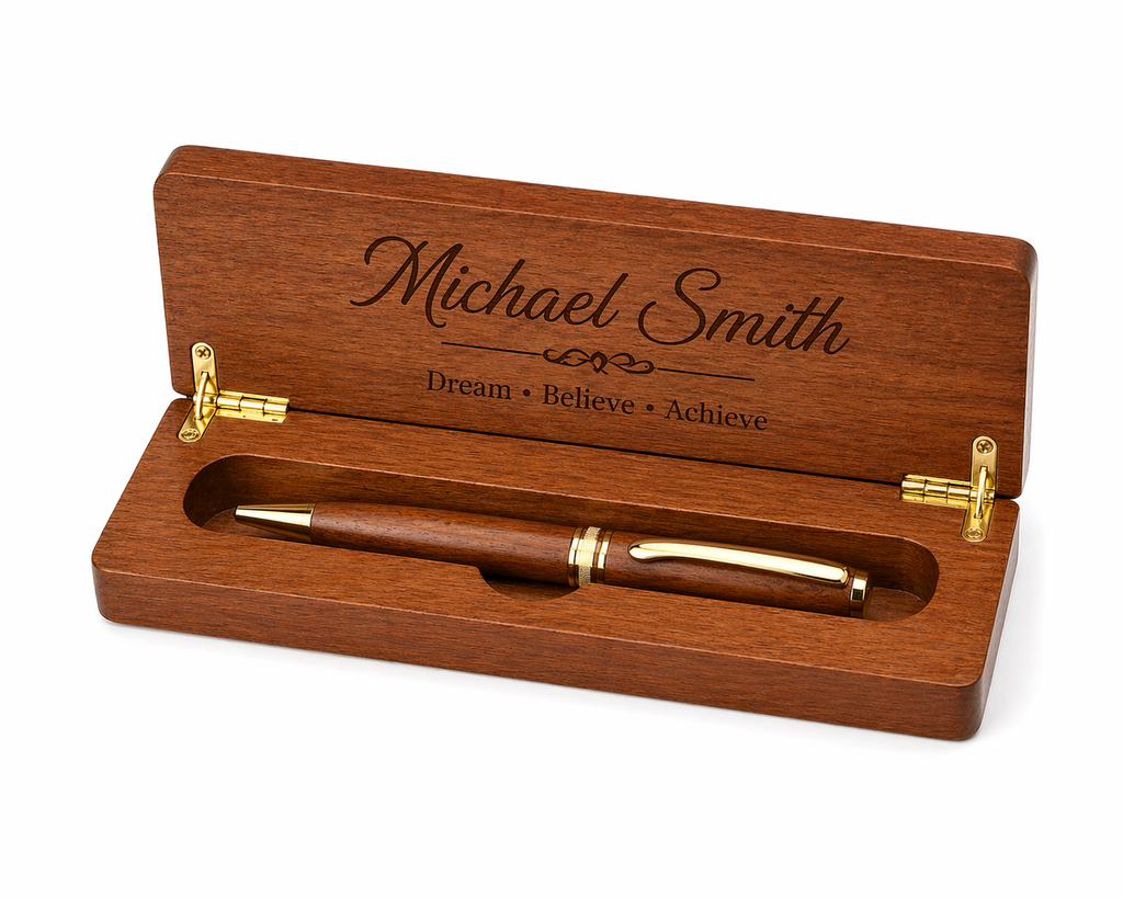 Personalised Wooden Pen Gift Set with Engraved Box – Custom Name Luxury Gift
